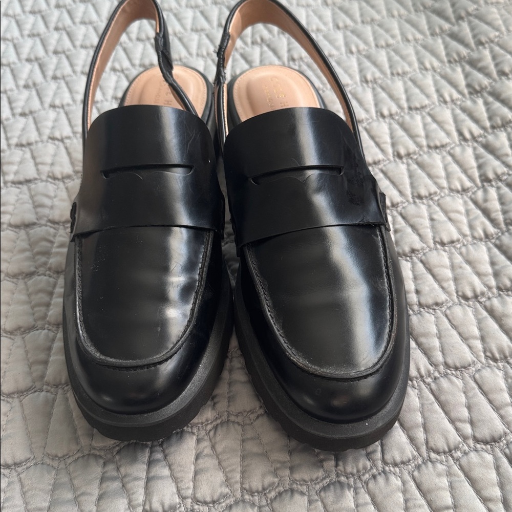 Cole Haan Women's Geneva Lug Sole Slingback  Penny Loafer Flats Black Size 7.5B - Picture 4 of 6